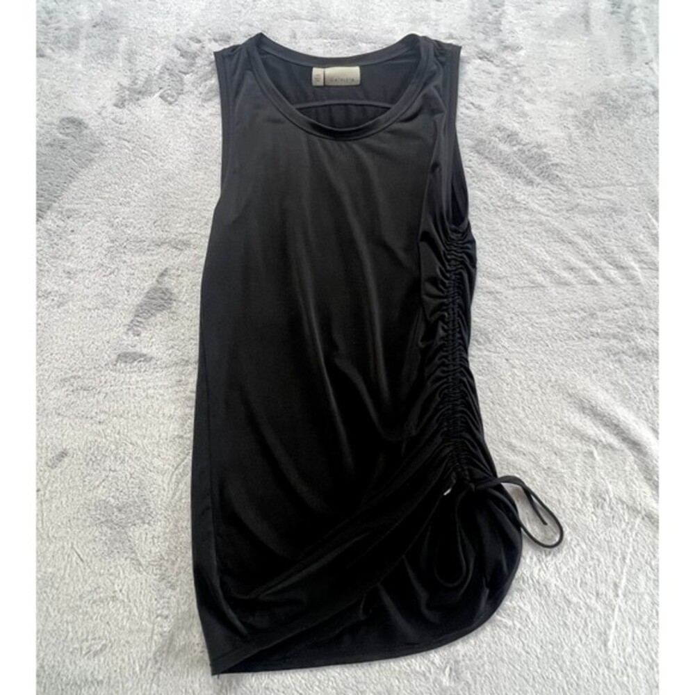 Athleta Tank Top Womens XS Black Cinched Tie Round Neck Athletic Workout Gym Fit